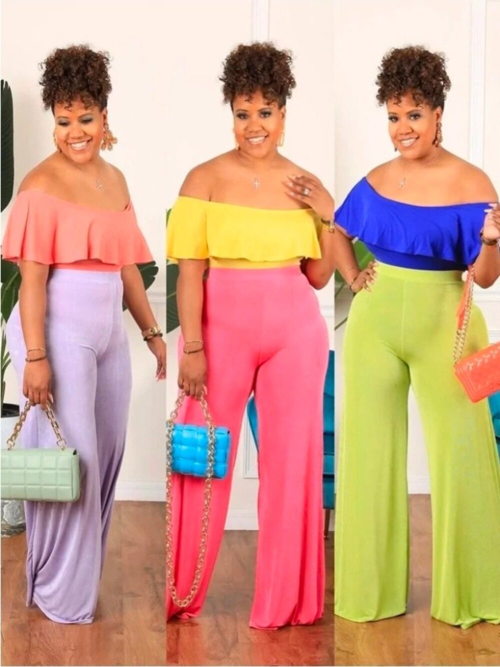 Set of 4 Wide Leg Slinky Pants (various colors) Small
